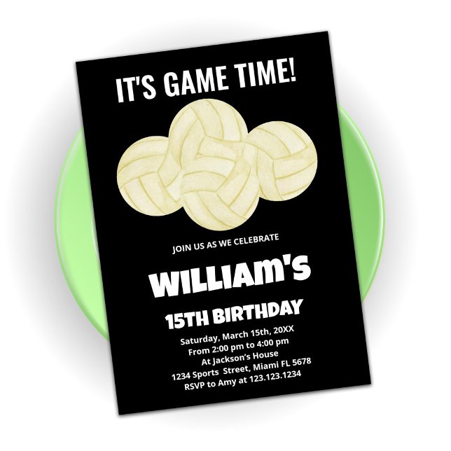 4 Balls Black Volleyball Birthday Invitations (Creator Uploaded)