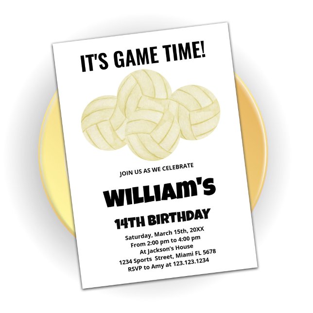 4 Balls Volleyball Birthday Invitations (Creator Uploaded)