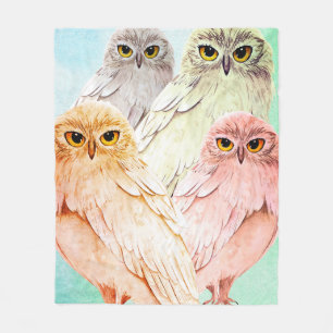 4 Beautiful Owls Fleece Blanket