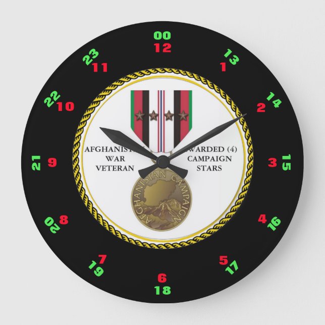 4 CAMPAIGN STARS AFGHANISTAN WAR VETERAN LARGE CLOCK (Front)