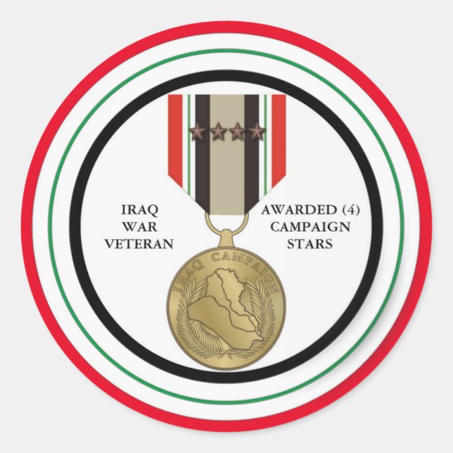 4 CAMPAIGN STARS IRAQ WAR VETERAN CLASSIC ROUND STICKER (Front)