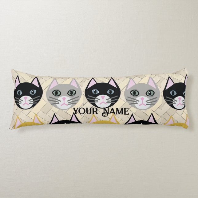 4 Cats, Herringbone Beige Body Cushion (Front)