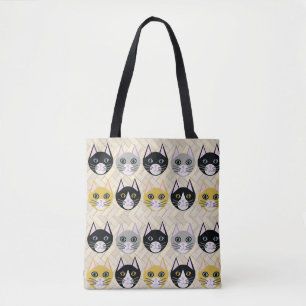 4 Cats, Herringbone Beige Tote Bag
