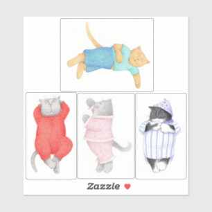 4 CATS IN PAJAMAS 6"X6" Vinyl Sticker 