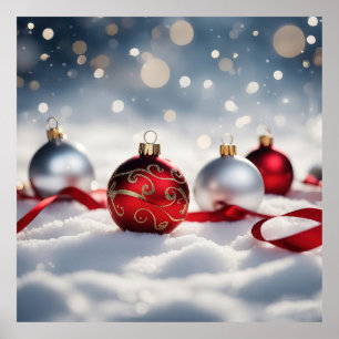 4 Christmas baubles in the snow Poster