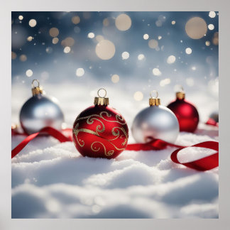 4 Christmas baubles in the snow Poster
