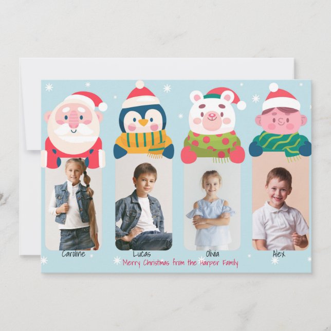 4 Christmas Characters Photo Holiday Card (Front)