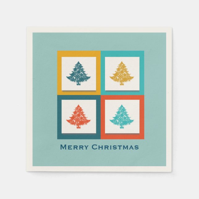 4 Christmas Trees Retro Design Napkin (Front)
