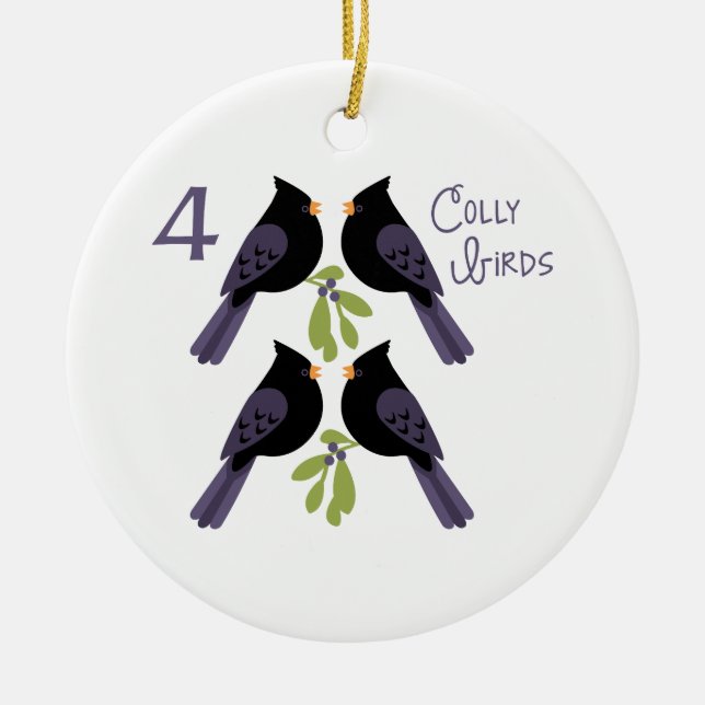 4 Colly Birds Ceramic Tree Decoration (Front)