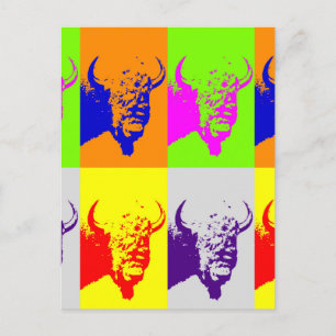 4 Colour Pop Art Buffalo Bison Postcard