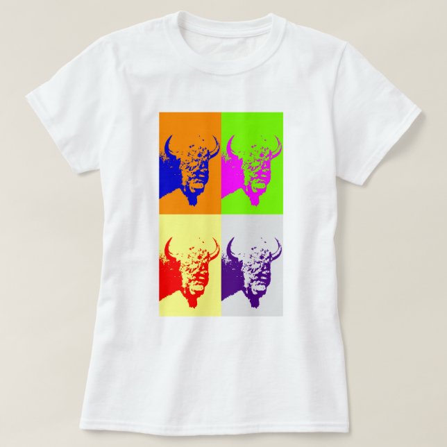 4 Colour Pop Art Buffalo Bison T-Shirt (Design Front)