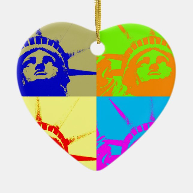 4 Colour Pop Art Lady Liberty Ceramic Tree Decoration (Front)
