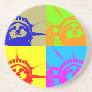 4 Colour Pop Art Lady Liberty Coaster