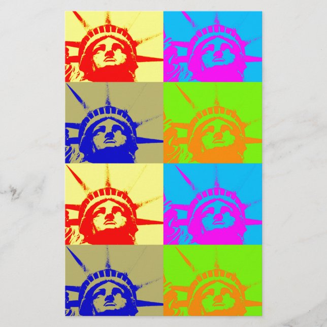 4 Colour Pop Art Lady Liberty Stationery (Front)