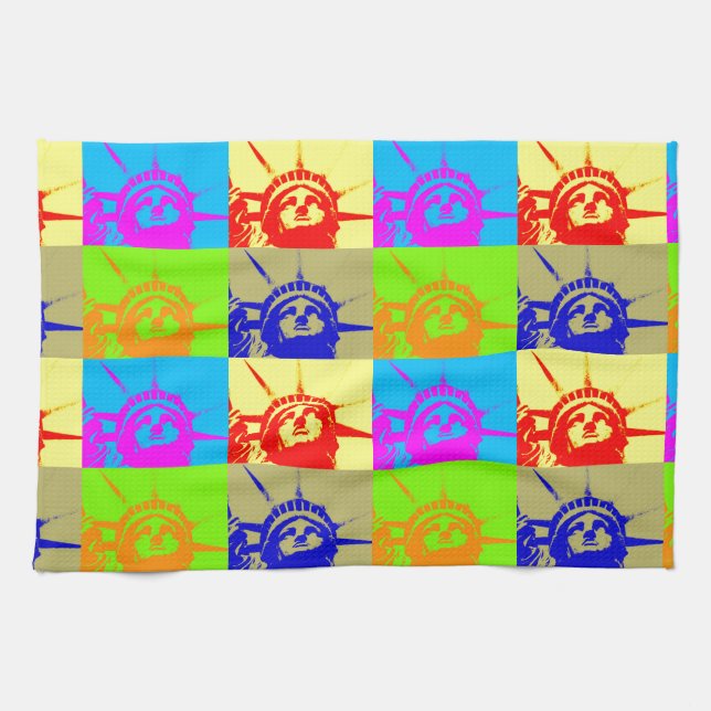 4 Colour Pop Art Lady Liberty Tea Towel (Horizontal)