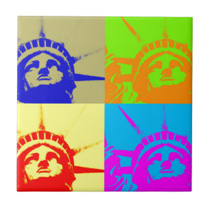4 Colour Pop Art Lady Liberty Tile