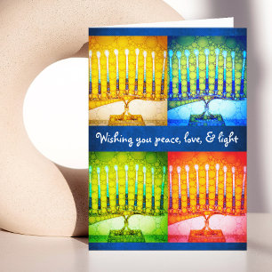 4 Colourful Hanukkah Menorahs Peace Love Light Chi Holiday Card