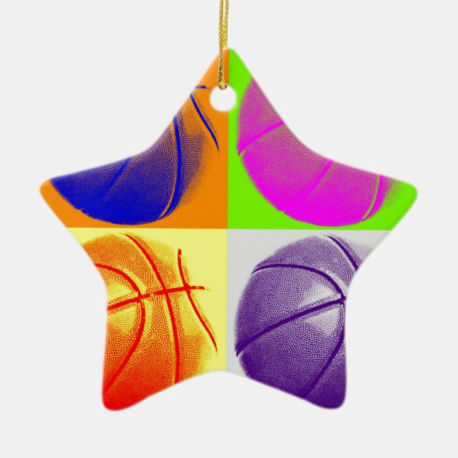 4 Colours Pop Art Basketball Ceramic Tree Decoration (Front)