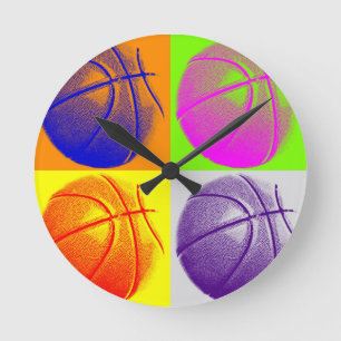 4 Colours Pop Art Basketball Round Clock