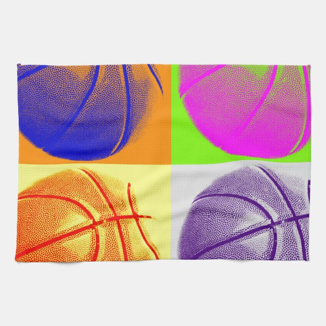 4 Colours Pop Art Basketball Tea Towel (Horizontal)