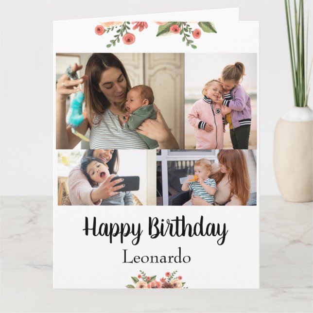 4 Costumize Photos Personalised Script Birthday Card (Front)