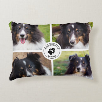 4 Custom Pet Photos Collage Template & Text Decorative Cushion