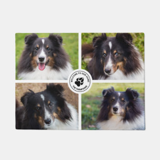 4 Custom Pet Photos Collage Template & Text Doormat