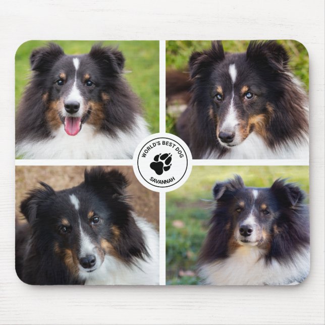 4 Custom Pet Photos Collage Template & Text Mouse Pad (Front)