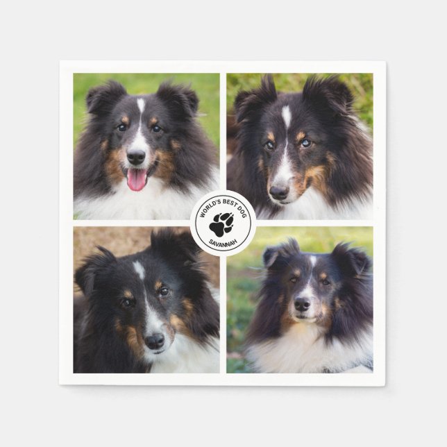 4 Custom Pet Photos Collage Template & Text Napkin (Front)