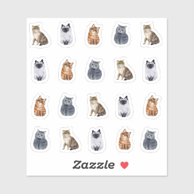 4 Cute Cats 20 Stickers (Sheet)
