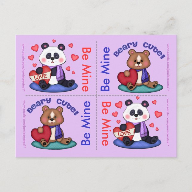 4 Cute Teddy Bear Valentine Flat Cards (Front)
