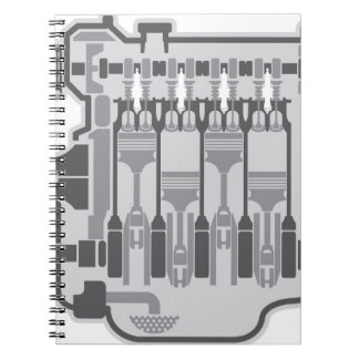 4 cylinder engine vector spiral notebook