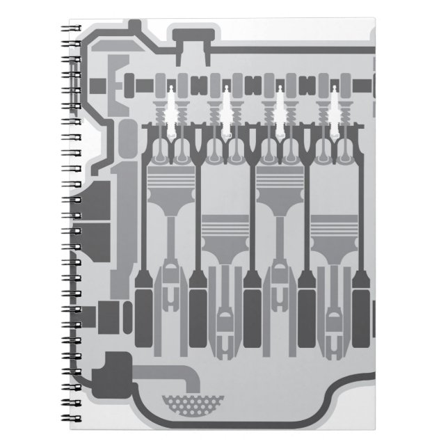 4 cylinder engine vector spiral notebook (Front)