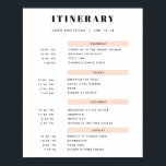 4 Day Simple Blush Itinerary Poster<br><div class="desc">Use this Invitation to invite all the fabulous girls on your 4 day getaway. Design features a bold serif font that says "Itinerary" with all the details in a san serif font below. The date headlines are highlighted with a blush pink box.</div>