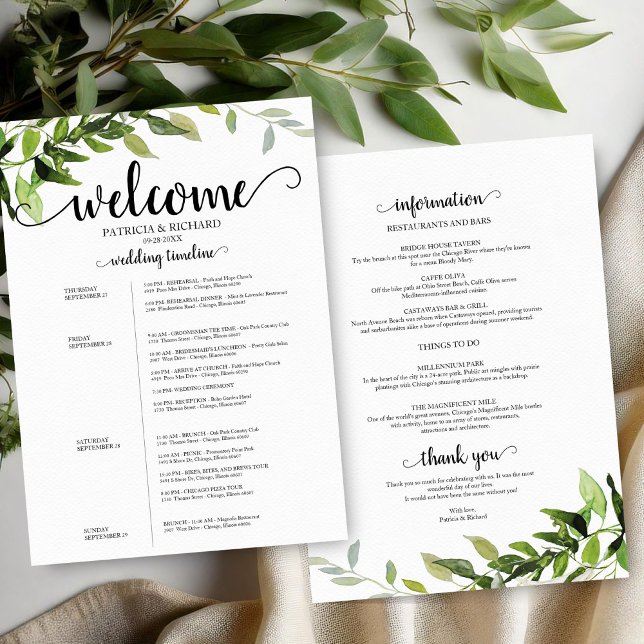4 Days Wedding Itinerary Elegant Greenery Invitation (Creator Uploaded)