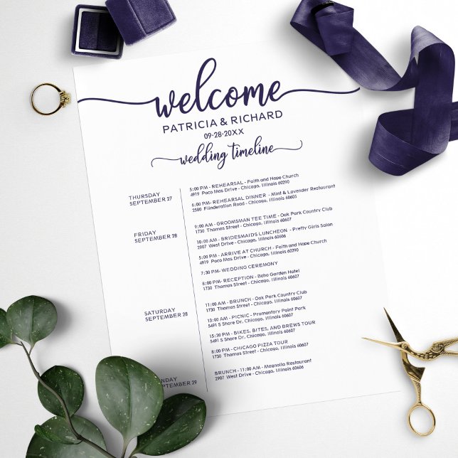 4 Days Wedding Weekend Itinerary Chic Navy Blue (Creator Uploaded)