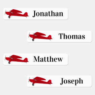 4 Different Names Aeroplane Iron On Labels