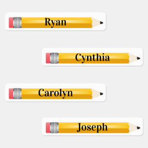 4 Different Names Pencils Iron On Labels