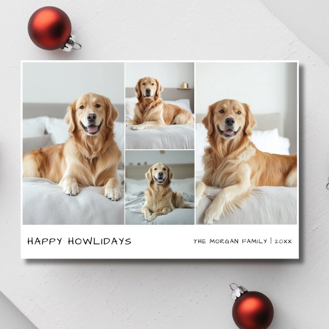 4 Dog Photo Collage Happy Howlidays Christmas Pet Holiday Card (Creator Uploaded)