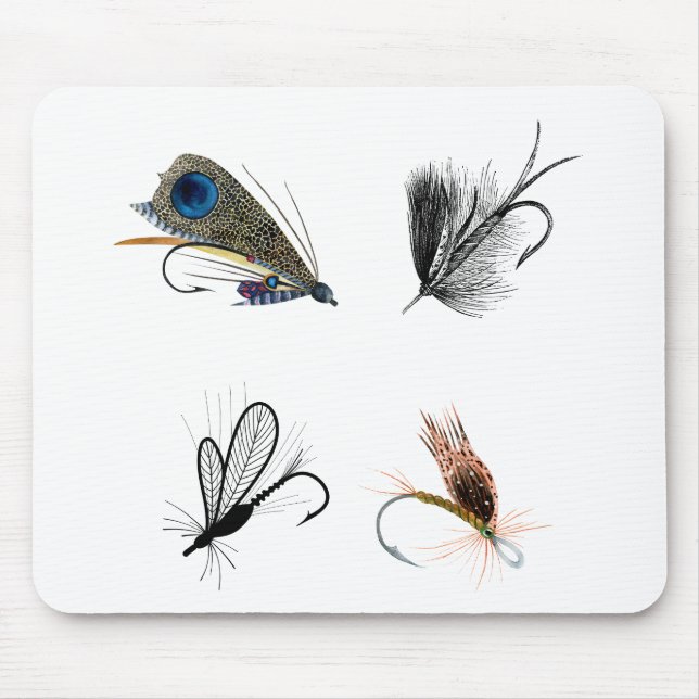 4 Dry Fishing Flies. Outdoorsmen Sportsmen Mouse Pad (Front)