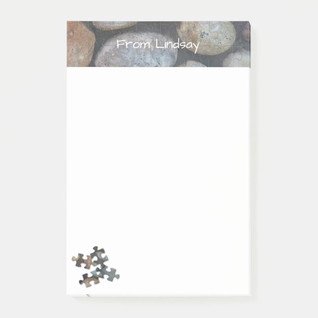 4 Earth Tone Puzzle Pieces River Rock Top Border Post-it Notes (Front)