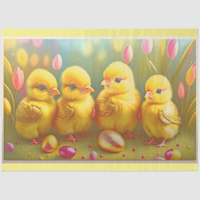 4 Easter Chicken And Flowers Collection Tissue Paper (Front)