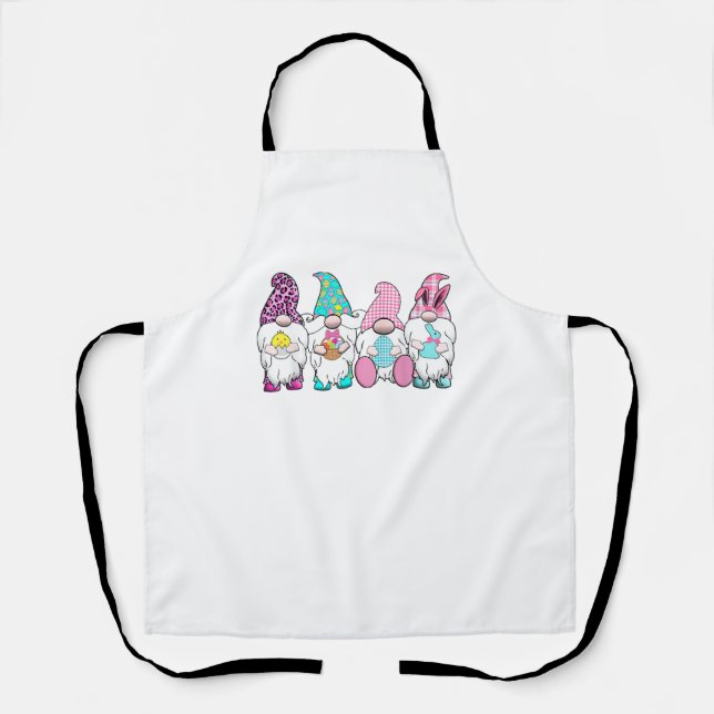 4 Easter Gnomes Pastel Spring Bunny Ears Gingham R Apron (Front)