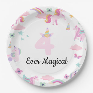 4 ever magical, Unicorn Birthday, Rainbows  Paper Plate