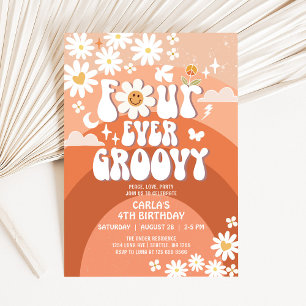 4 Ever Young Fall Groovy Four Ever Groovy Birthday Invitation