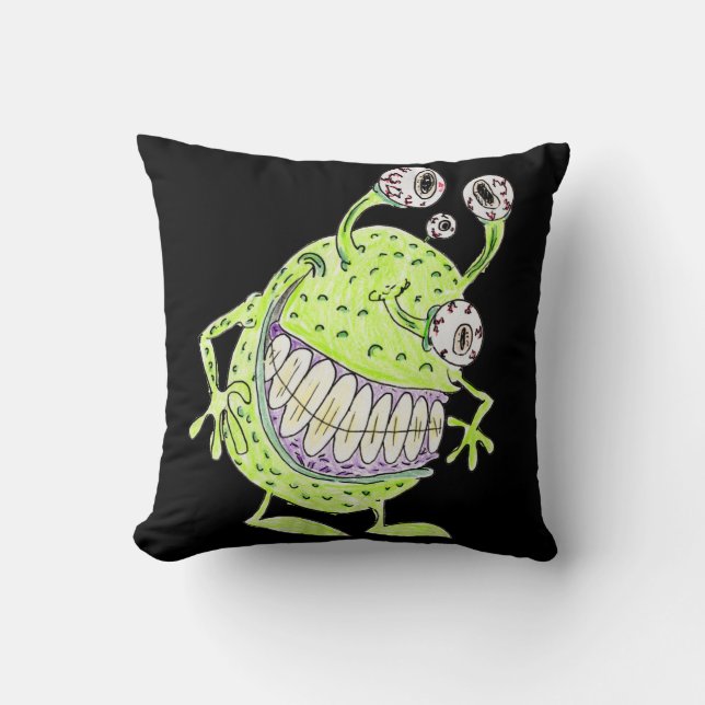 4 eyed green alien monster cushion (Front)