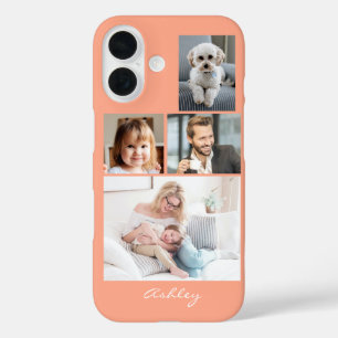 4 Family or Friends Photos, Script Name on Peach iPhone 16 Case