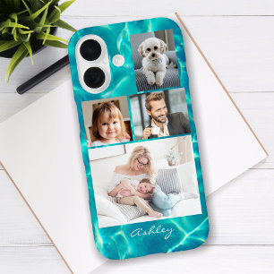 4 Family or Friends Photos, Script Name on Water iPhone 16 Case