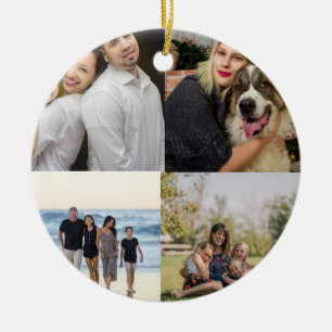  4 Family Photo Collage Custom Ceramic Tree Decoration