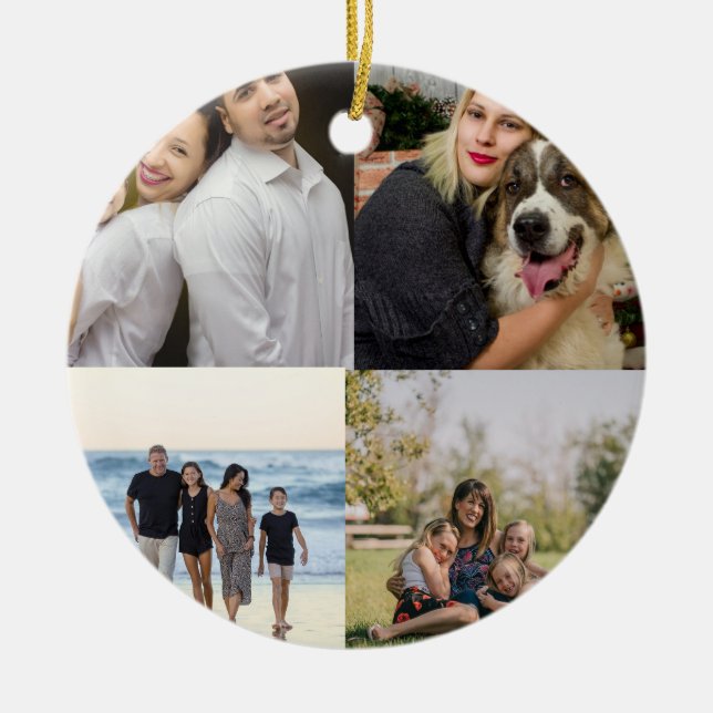  4 Family Photo Collage Custom Ceramic Tree Decoration (Front)
